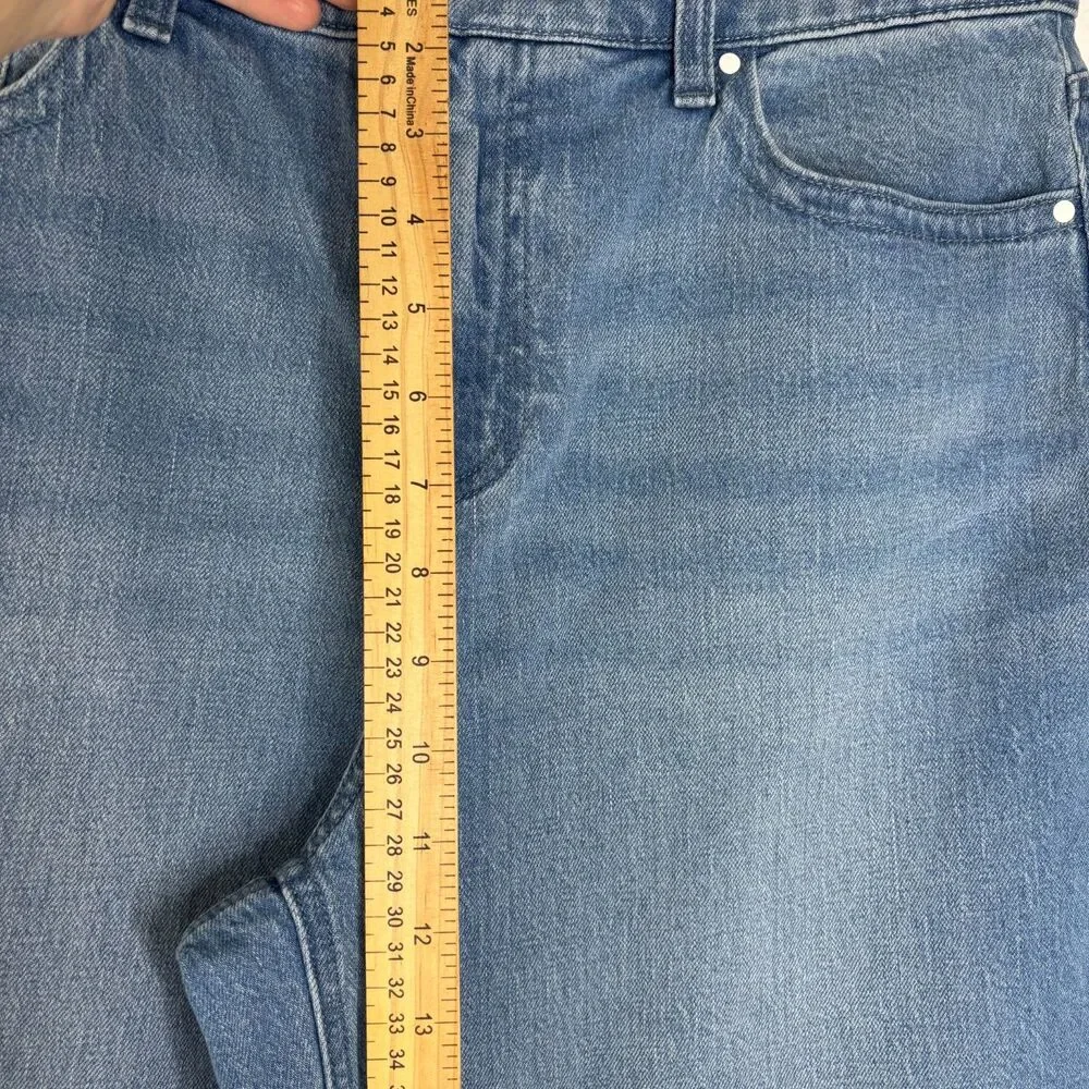 Talbots Wide Leg Crop Jeans 10P Petite Blue Embroidered Floral Stretch Denim